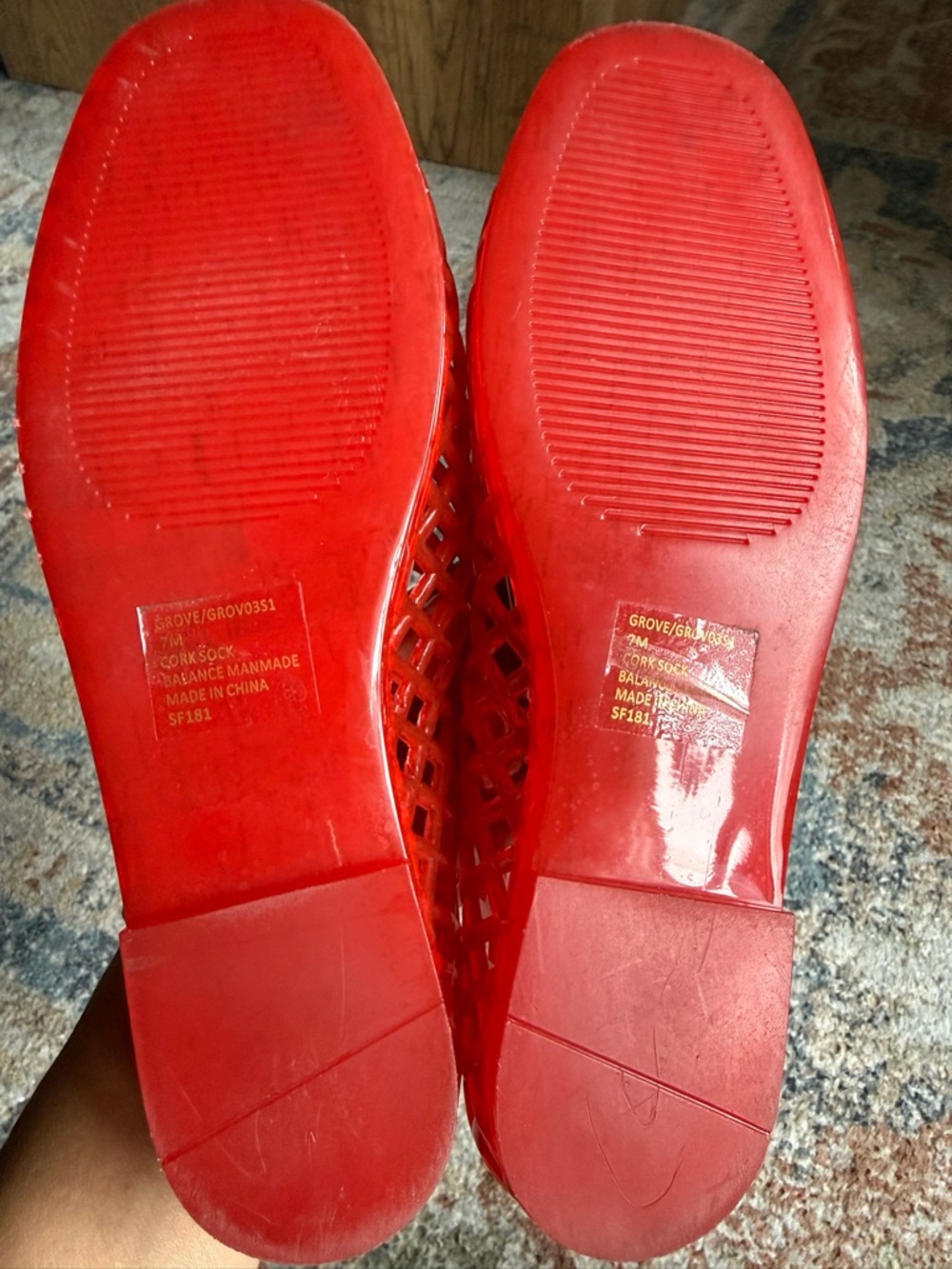 Red Lattice Ballet Flats - Women's Slip-On Shoes - Picture 5 of 6